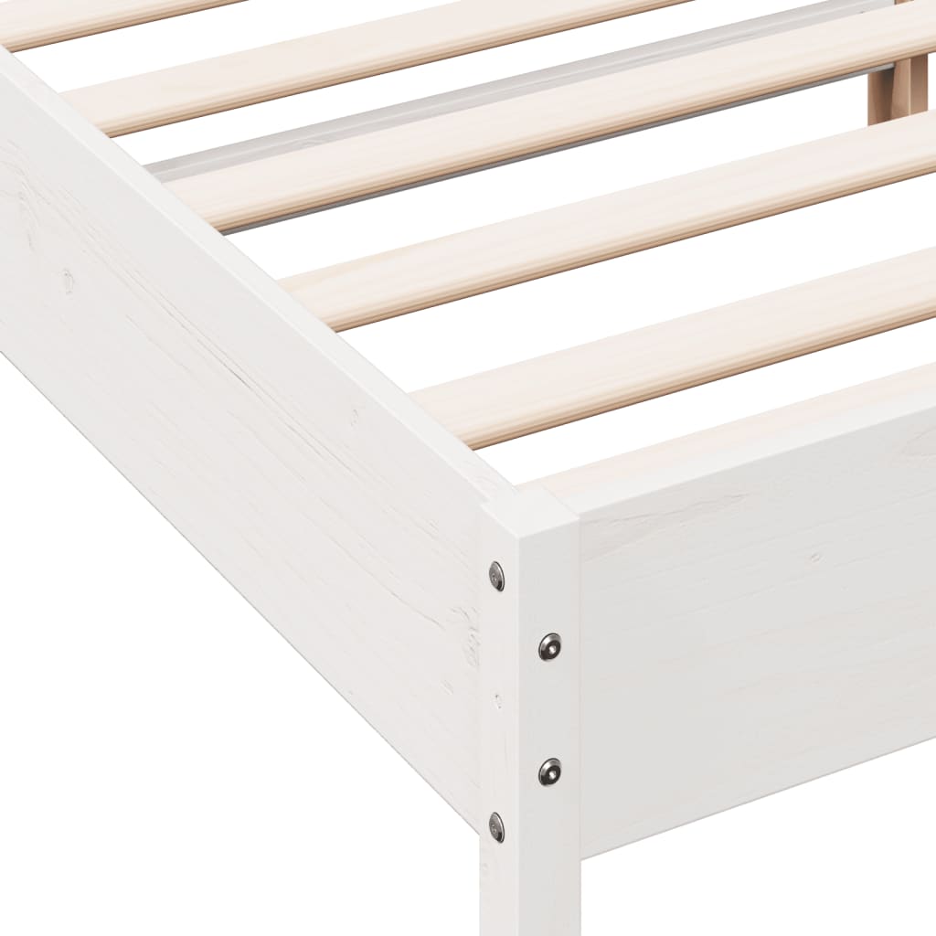Bedframe met hoofdbord massief grenenhout wit 160x200 cm