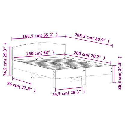 Bedframe Met Hoofdbord Massief Grenenhout Was 160 x 200 cm Bruin