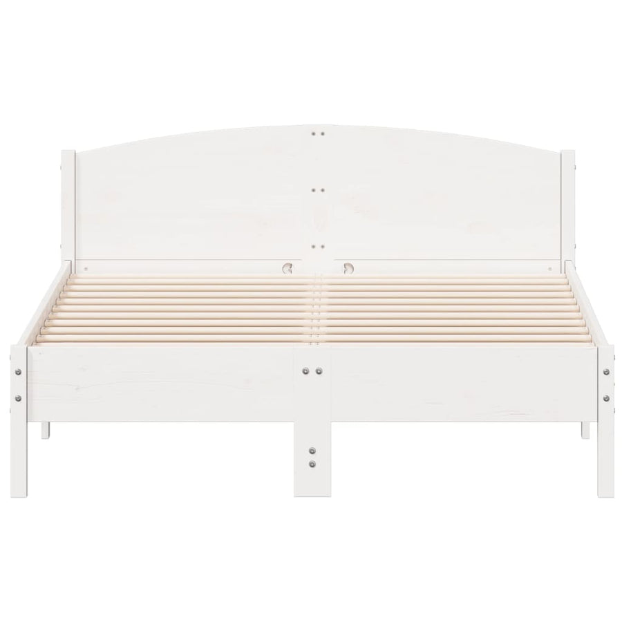 Bedframe met hoofdbord massief grenenhout wit 150x200 cm