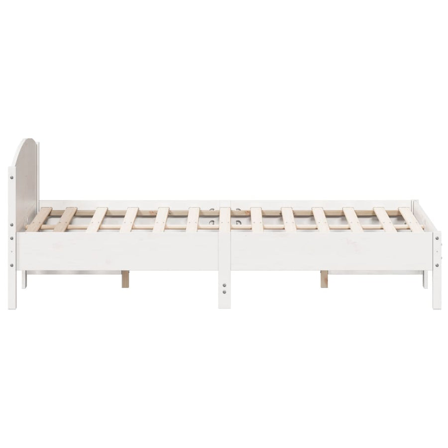 Bedframe met hoofdbord massief grenenhout wit 150x200 cm
