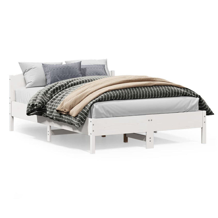 Bedframe met hoofdbord massief grenenhout wit 150x200 cm