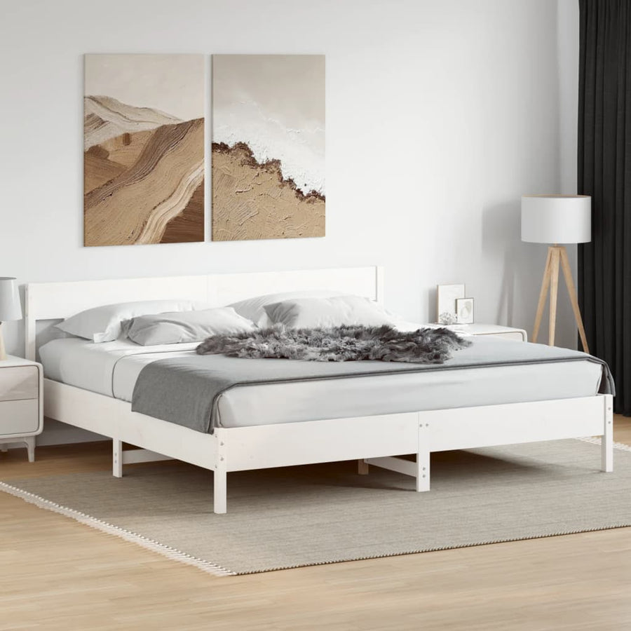 Bedframe met hoofdbord massief grenenhout wit 200x200 cm 200 x 200 cm Wit