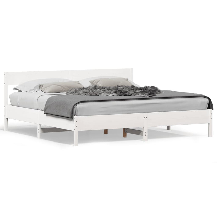 Bedframe met hoofdbord massief grenenhout wit 200x200 cm 200 x 200 cm Wit