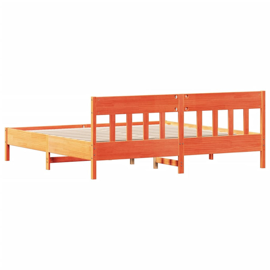 Bedframe Met Hoofdbord Massief Grenenhout Was Bruin 200 x 200 cm