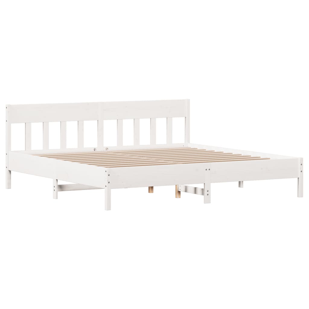 Bedframe met hoofdbord massief grenenhout wit 180x200 cm