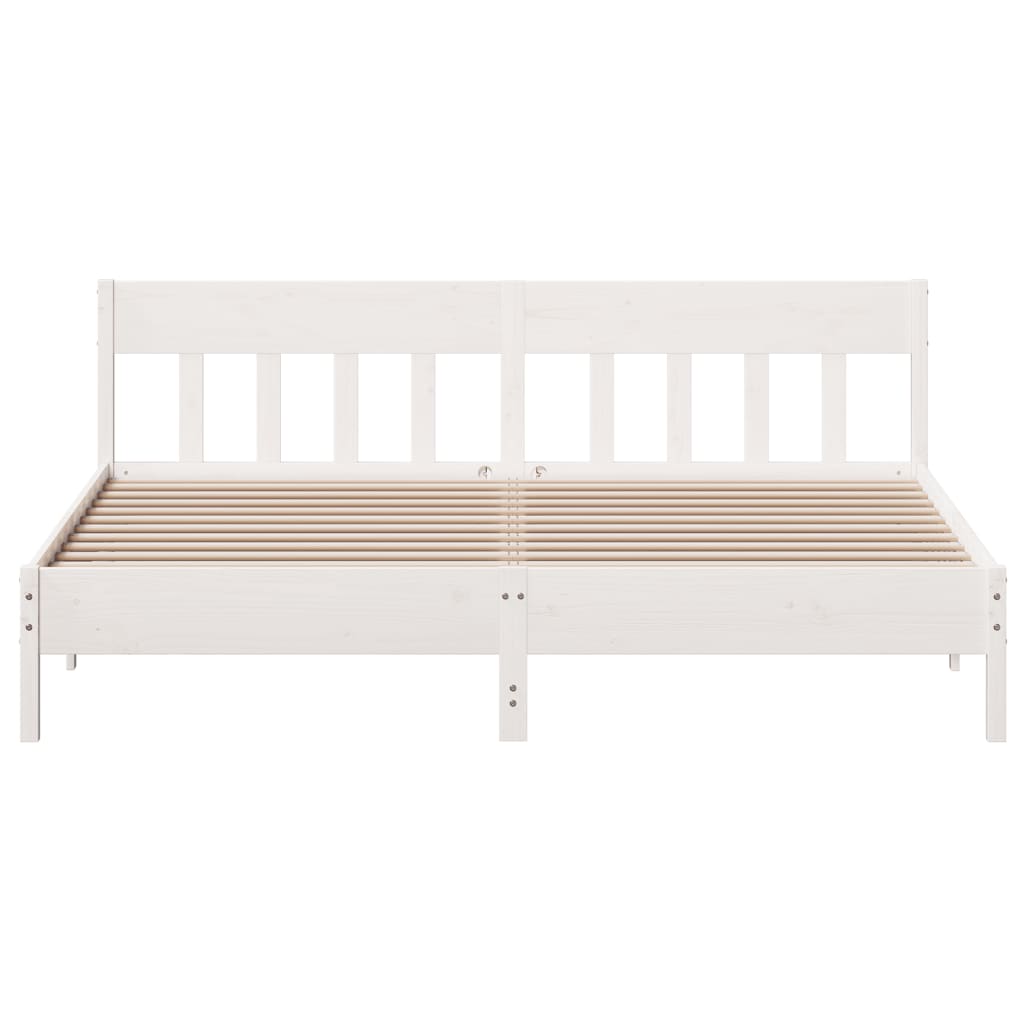 Bedframe met hoofdbord massief grenenhout wit 180x200 cm