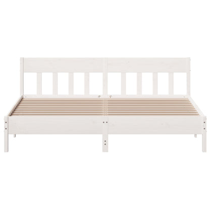 Bedframe met hoofdbord massief grenenhout wit 180x200 cm