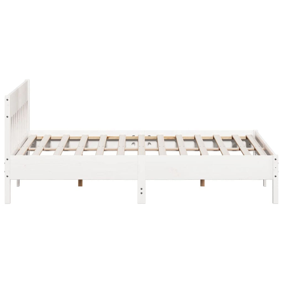Bedframe met hoofdbord massief grenenhout wit 180x200 cm