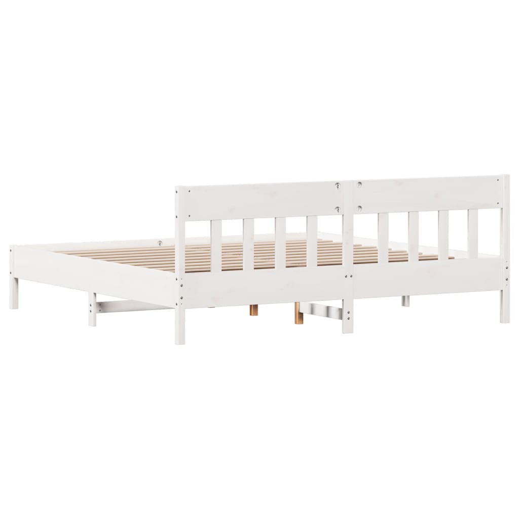 Bedframe met hoofdbord massief grenenhout wit 180x200 cm