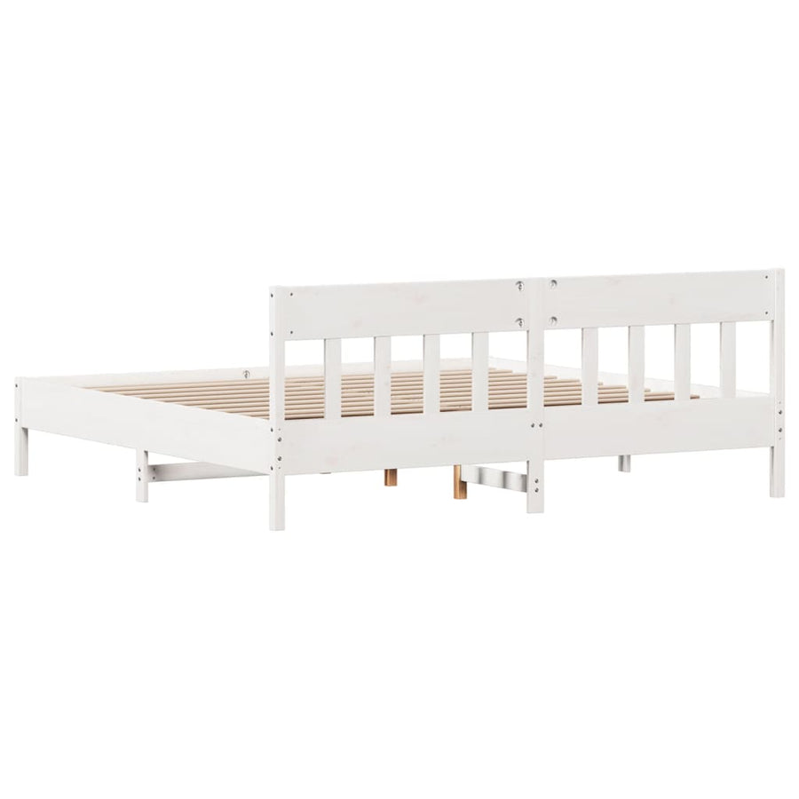 Bedframe met hoofdbord massief grenenhout wit 180x200 cm