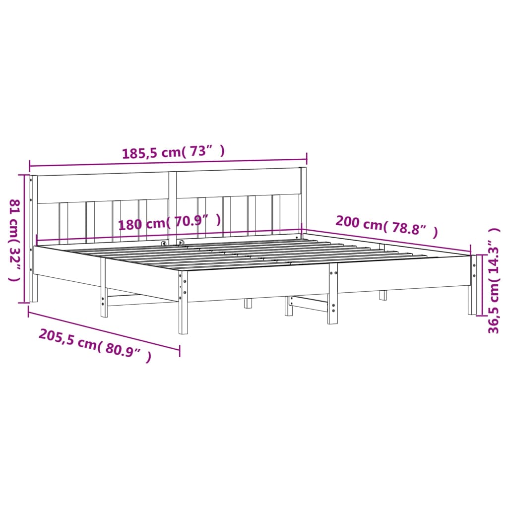 Bedframe met hoofdbord massief grenenhout wit 180x200 cm