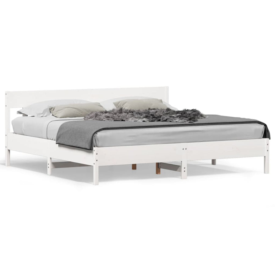 Bedframe met hoofdbord massief grenenhout wit 180x200 cm