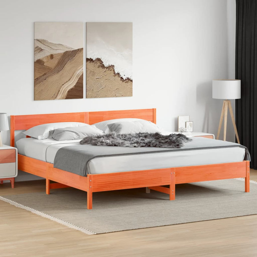 Bedframe Met Hoofdbord Massief Grenenhout Was Bruin 180 x 200 cm