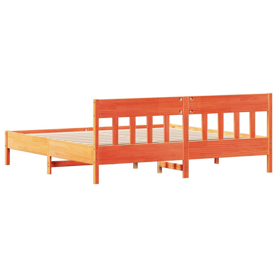 Bedframe Met Hoofdbord Massief Grenenhout Was Bruin 180 x 200 cm