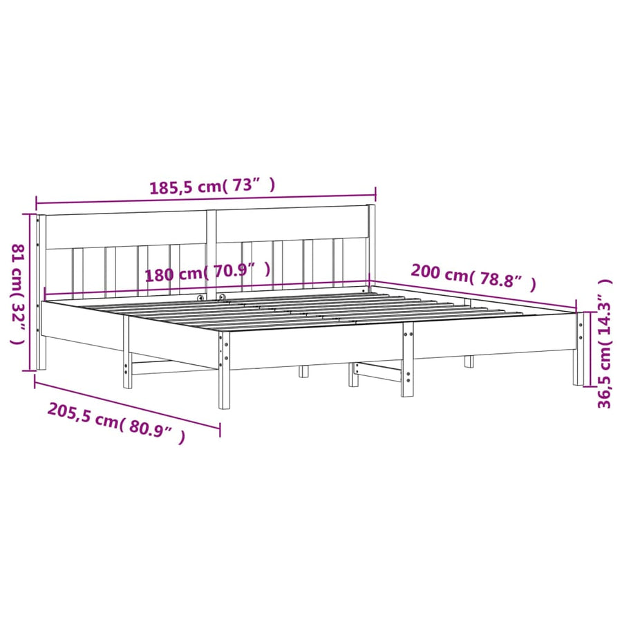 Bedframe Met Hoofdbord Massief Grenenhout Was Bruin 180 x 200 cm