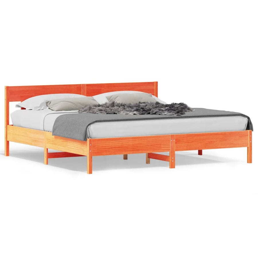 Bedframe Met Hoofdbord Massief Grenenhout Was Bruin 180 x 200 cm