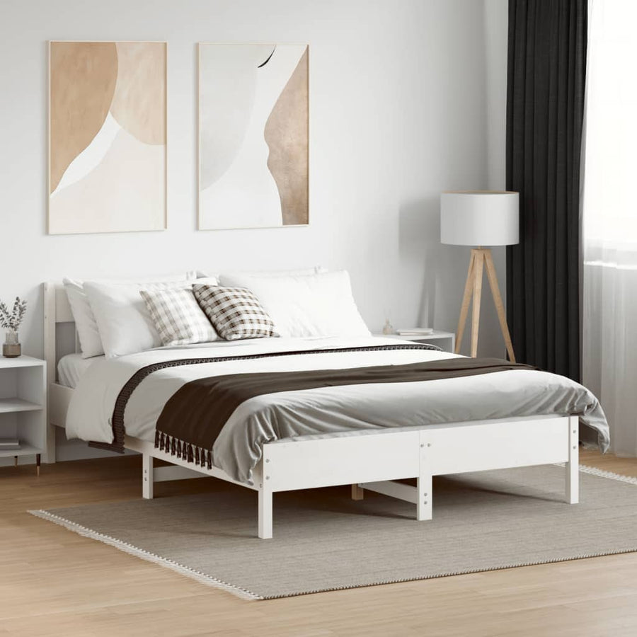 Bedframe met hoofdbord massief grenenhout wit 160x200 cm
