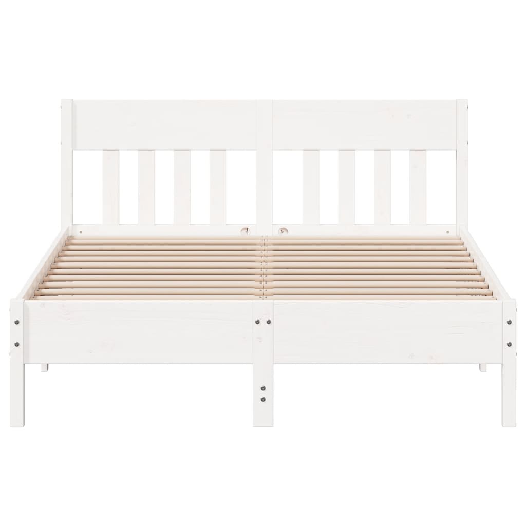 Bedframe met hoofdbord massief grenenhout wit 160x200 cm