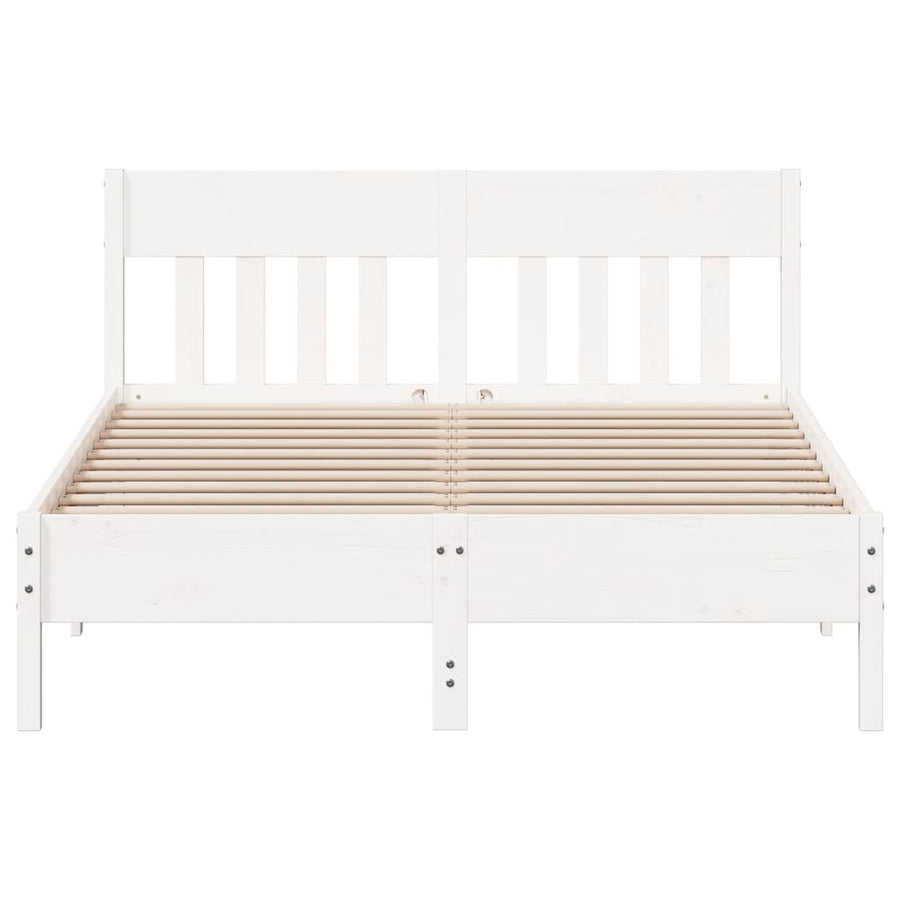 Bedframe met hoofdbord massief grenenhout wit 160x200 cm