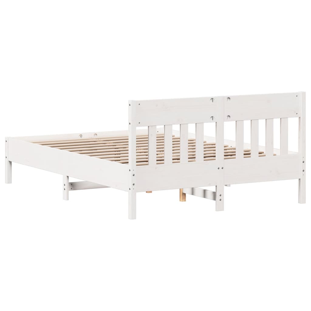 Bedframe met hoofdbord massief grenenhout wit 160x200 cm