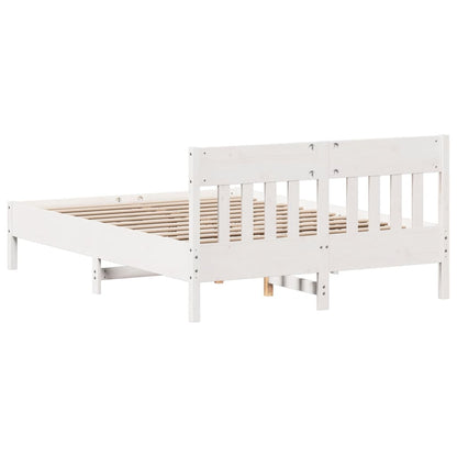 Bedframe met hoofdbord massief grenenhout wit 160x200 cm