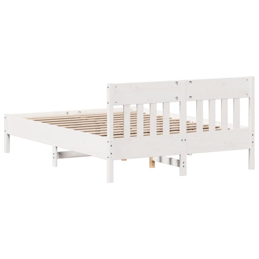 Bedframe met hoofdbord massief grenenhout wit 160x200 cm