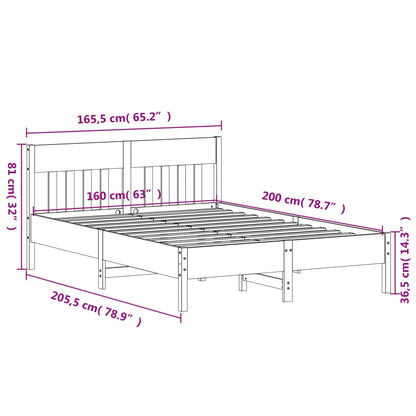 Bedframe met hoofdbord massief grenenhout wit 160x200 cm