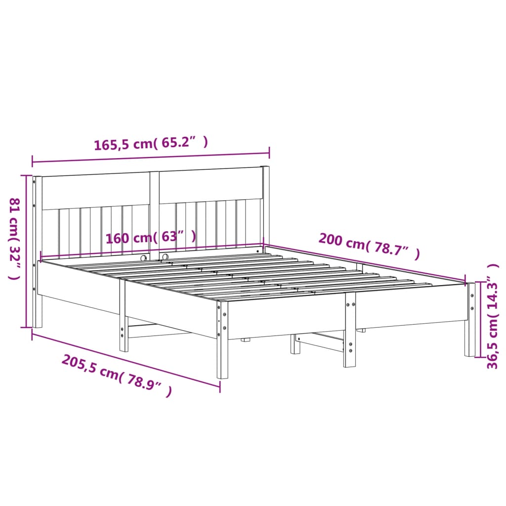 Bedframe Met Hoofdbord Massief Grenenhout Was Bruin 160 x 200 cm