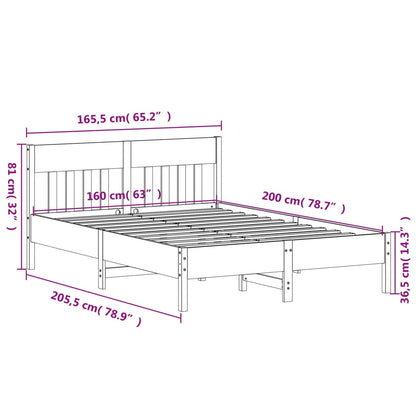 Bedframe Met Hoofdbord Massief Grenenhout Was Bruin 160 x 200 cm