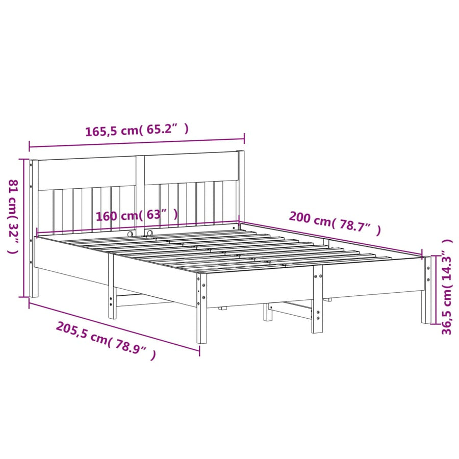 Bedframe Met Hoofdbord Massief Grenenhout Was Bruin 160 x 200 cm