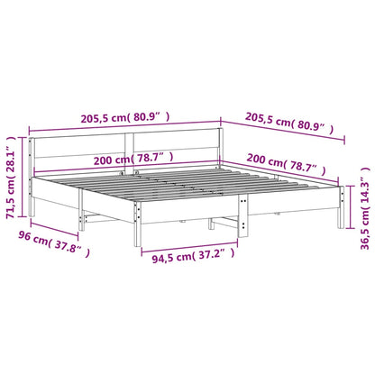 Bedframe Met Hoofdbord Massief Grenenhout 200 x 200 cm