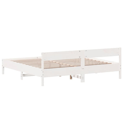 Bedframe met hoofdbord massief grenenhout wit 200x200 cm