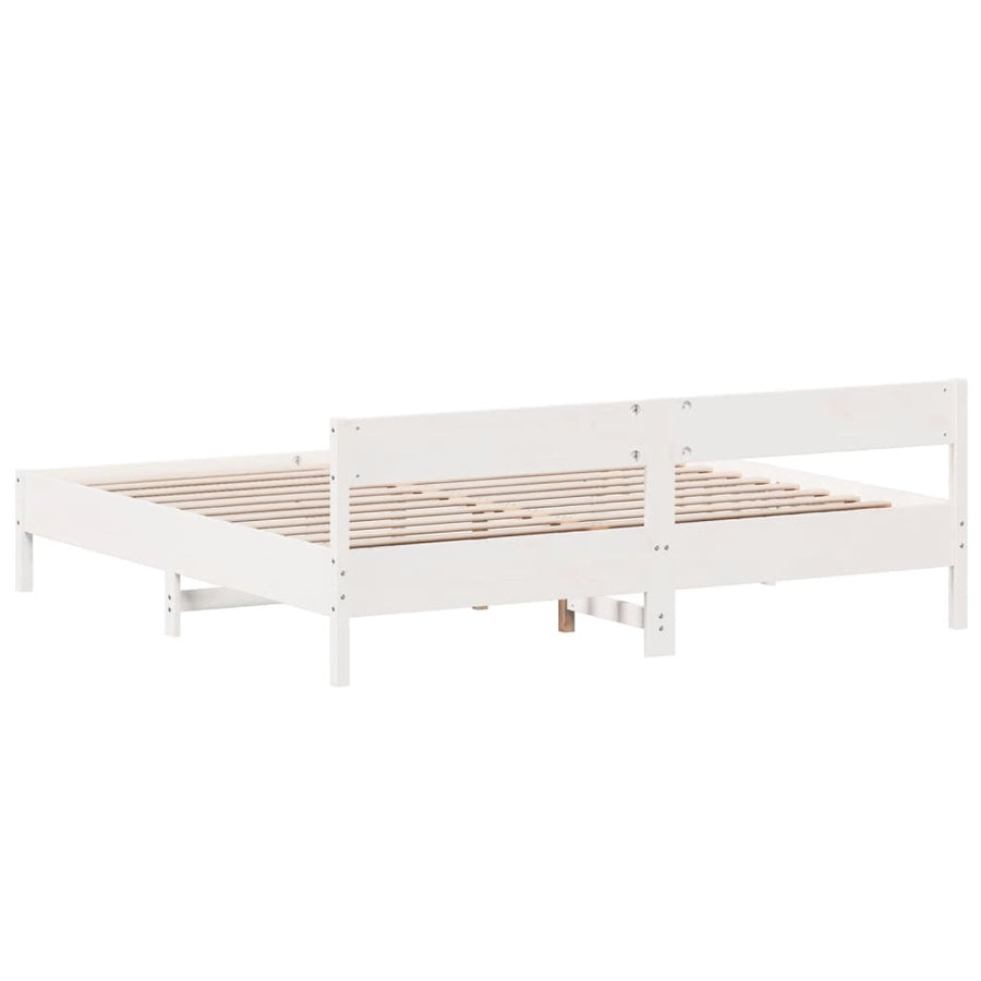 Bedframe met hoofdbord massief grenenhout wit 200x200 cm