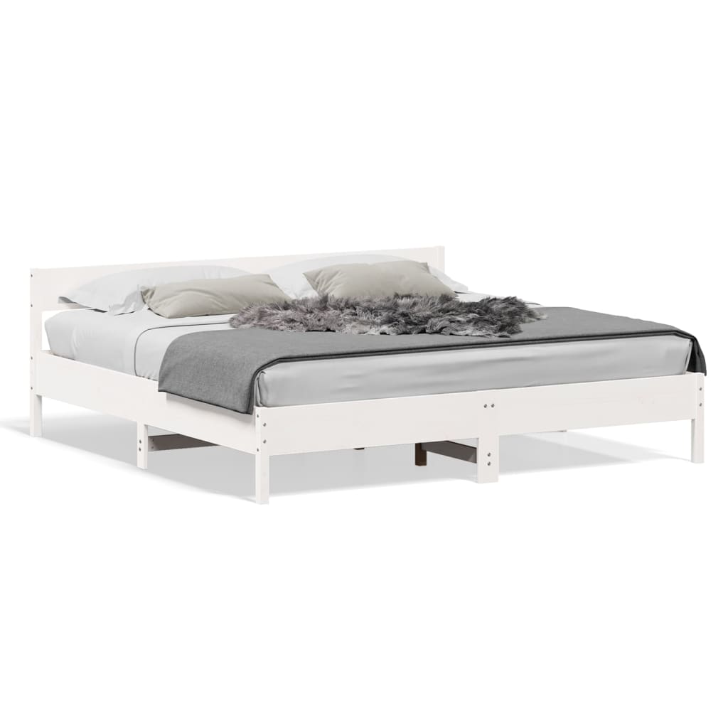 Bedframe met hoofdbord massief grenenhout wit 200x200 cm