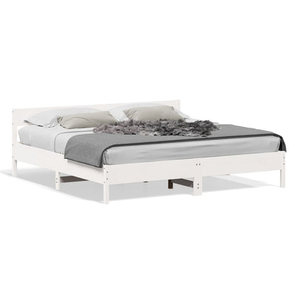 Bedframe met hoofdbord massief grenenhout wit 200x200 cm