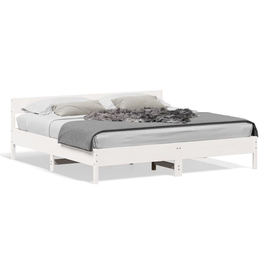 Bedframe met hoofdbord massief grenenhout wit 200x200 cm