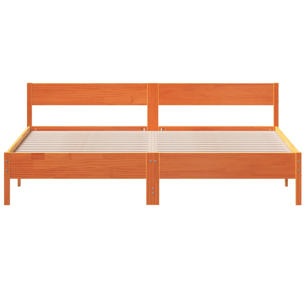 Bedframe met hoofdbord massief grenenhout wasbruin 200x200 cm