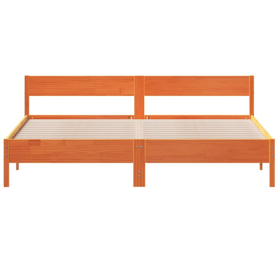 Bedframe met hoofdbord massief grenenhout wasbruin 200x200 cm