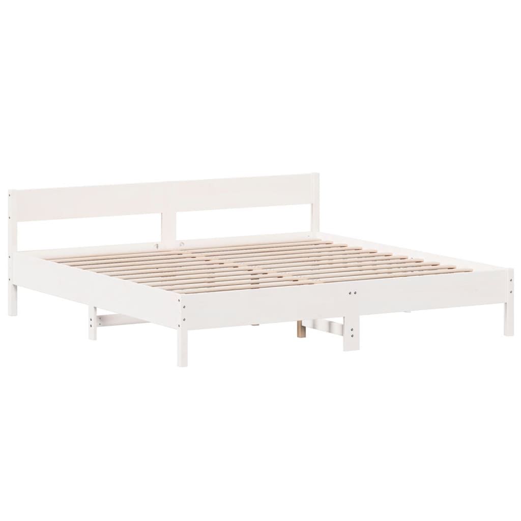 Bedframe met hoofdbord massief grenenhout wit 180x200 cm