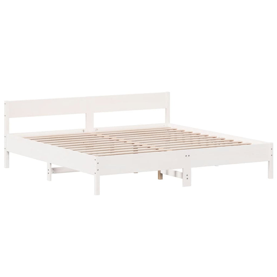 Bedframe met hoofdbord massief grenenhout wit 180x200 cm