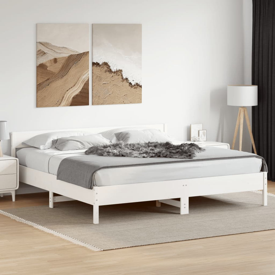 Bedframe met hoofdbord massief grenenhout wit 180x200 cm