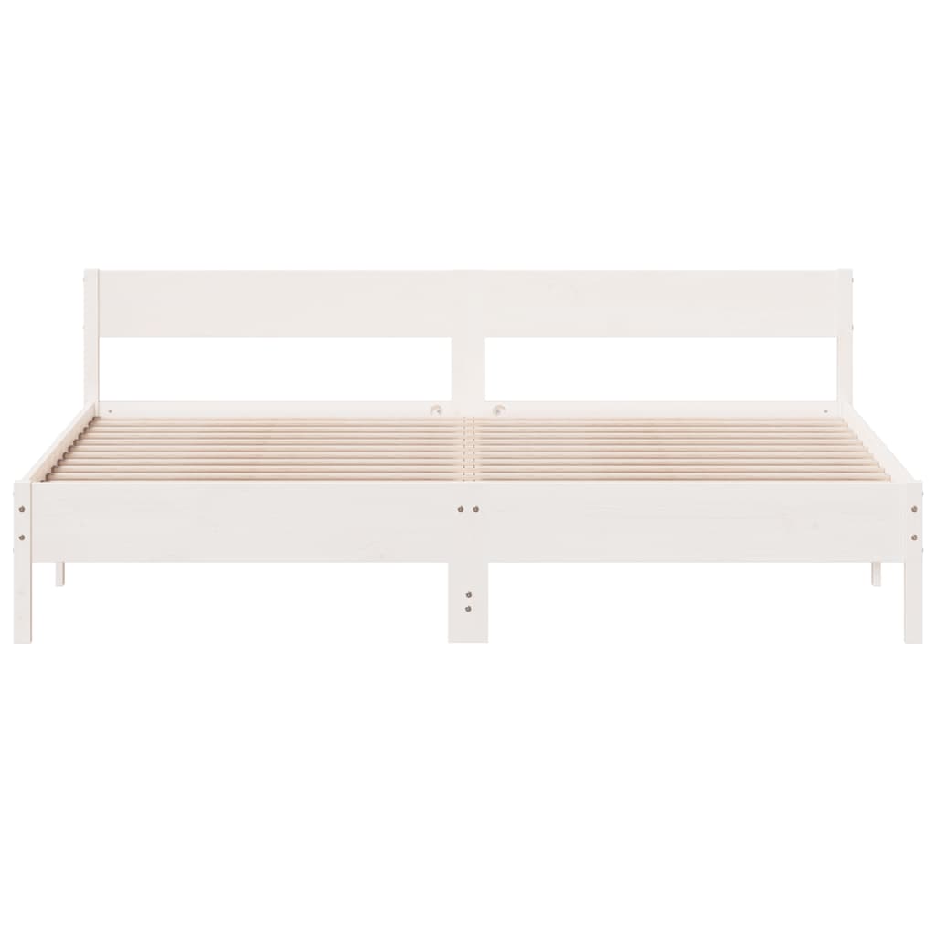 Bedframe met hoofdbord massief grenenhout wit 180x200 cm