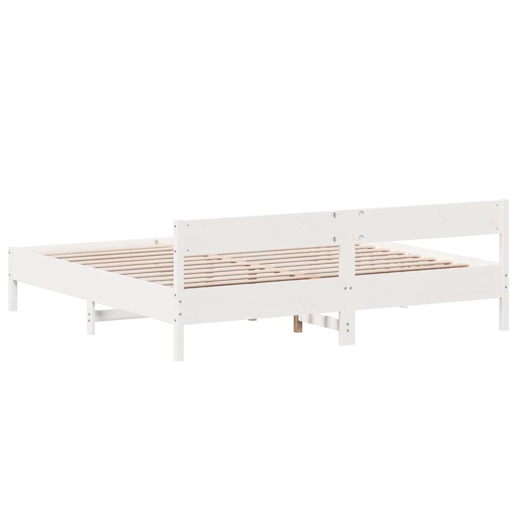 Bedframe met hoofdbord massief grenenhout wit 180x200 cm
