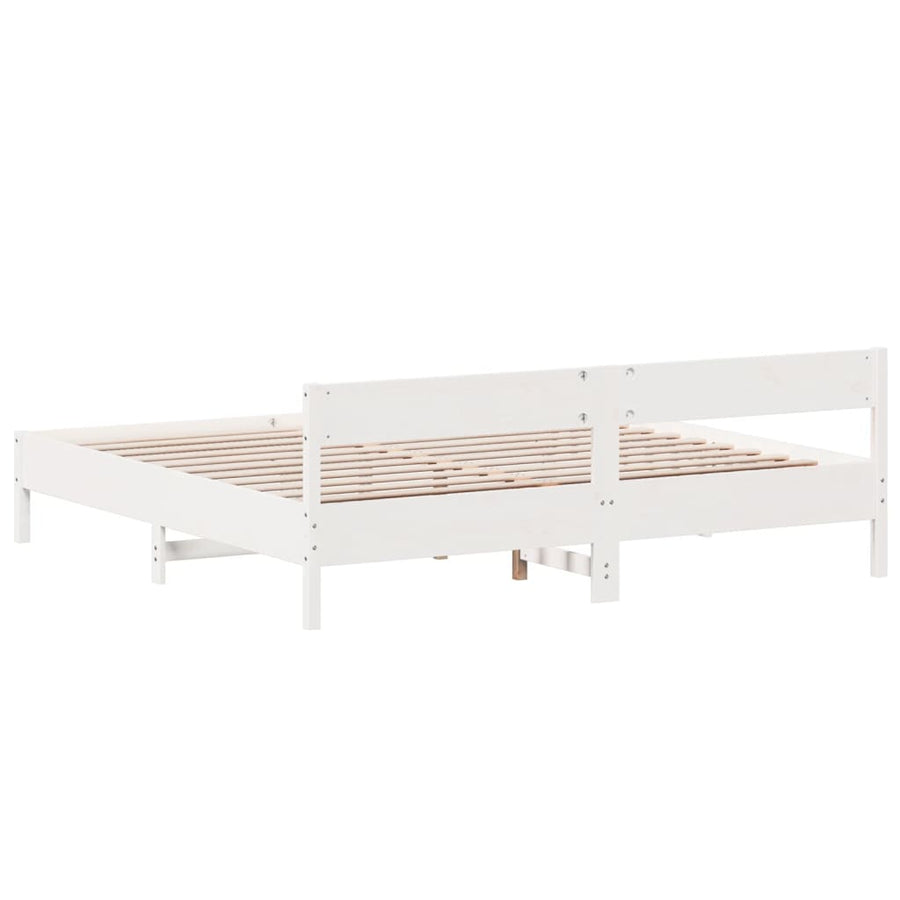 Bedframe met hoofdbord massief grenenhout wit 180x200 cm