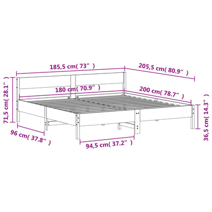Bedframe met hoofdbord massief grenenhout wit 180x200 cm
