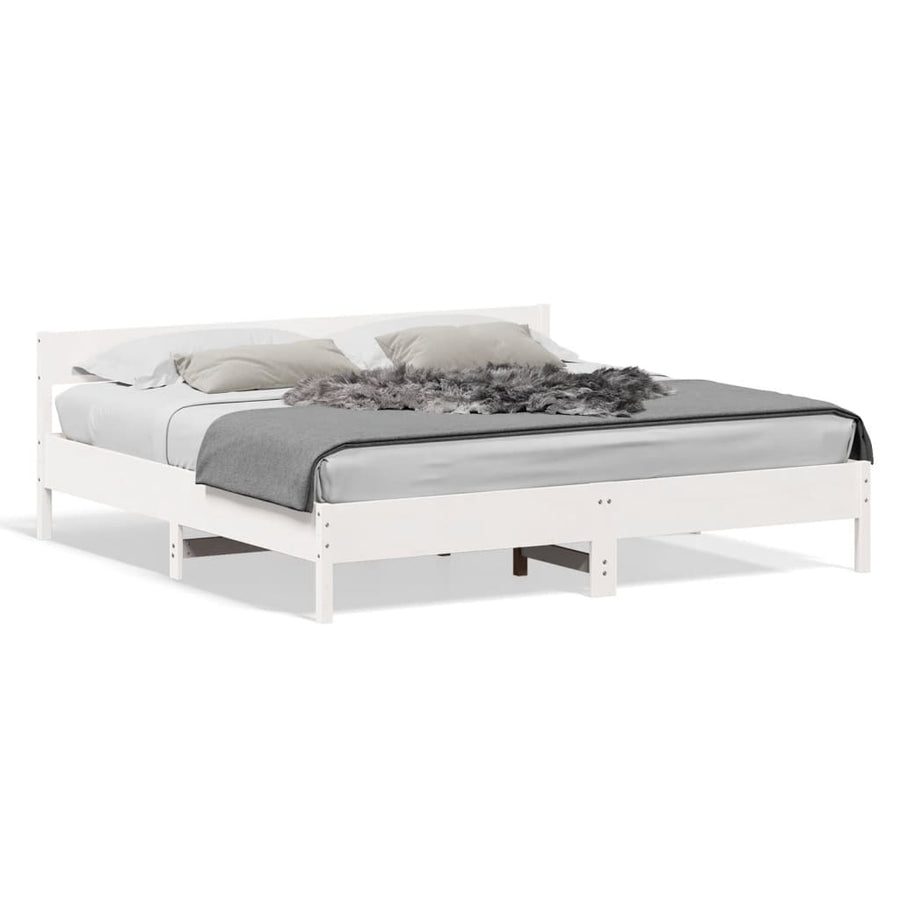 Bedframe met hoofdbord massief grenenhout wit 180x200 cm