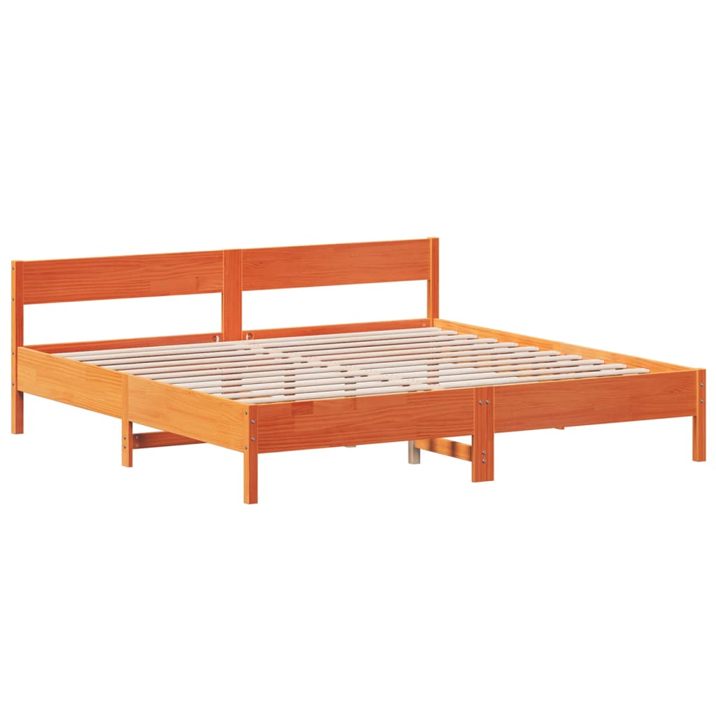 Bedframe met hoofdbord massief grenenhout wasbruin 180x200 cm