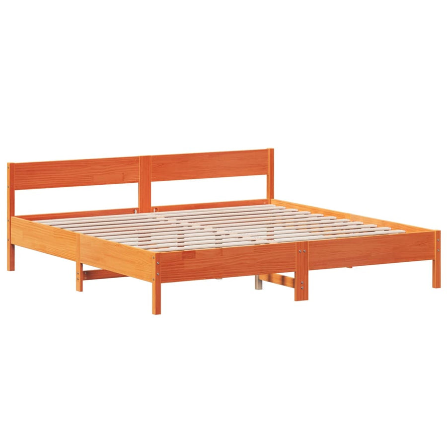 Bedframe met hoofdbord massief grenenhout wasbruin 180x200 cm
