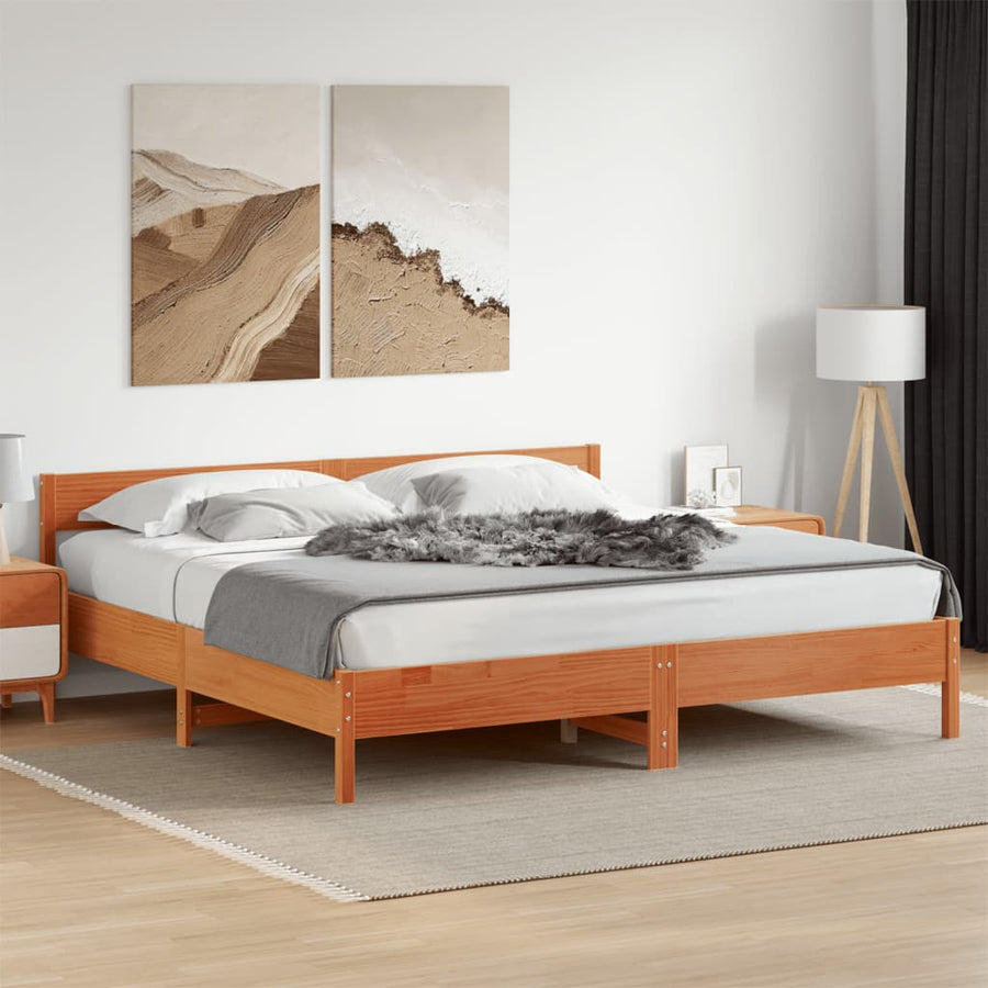 Bedframe met hoofdbord massief grenenhout wasbruin 180x200 cm