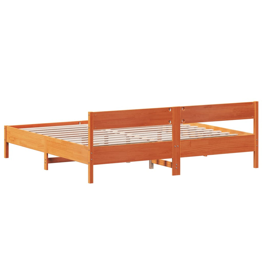 Bedframe met hoofdbord massief grenenhout wasbruin 180x200 cm